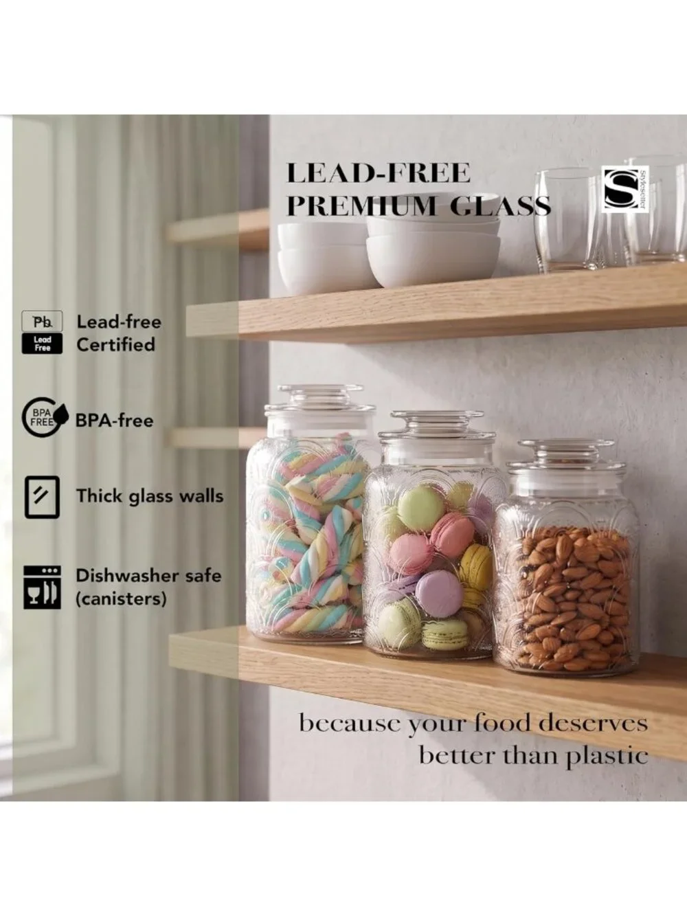 3-Piece Glass Canister Set with Retro Lids for Cookies, Candy, Flour & More